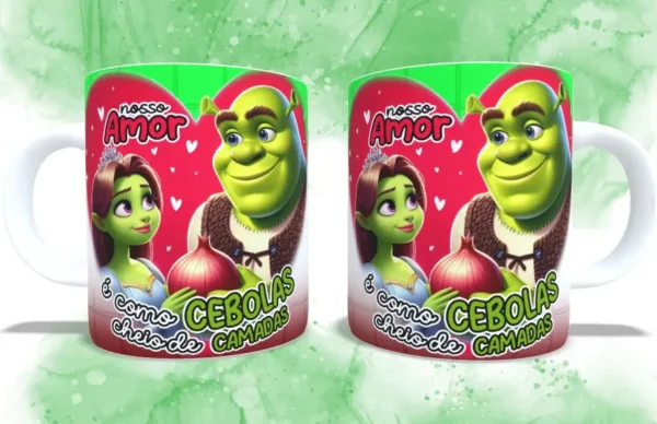 Coleção Amorosa de Estampas para Canecas - Fiona e Shrek