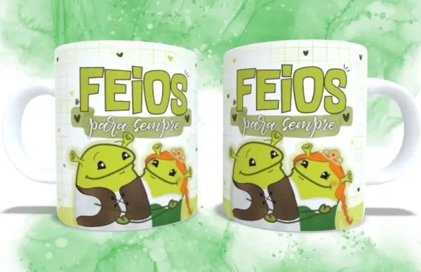 Coleção Amorosa de Estampas para Canecas - Fiona e Shrek