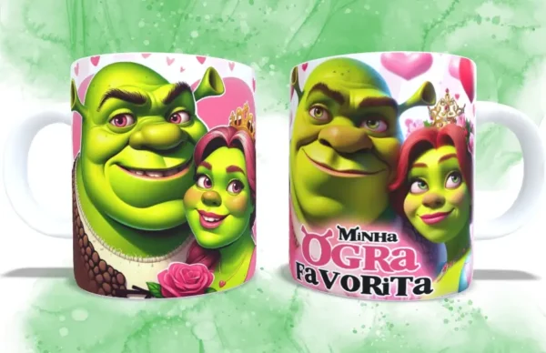 Coleção Amorosa de Estampas para Canecas - Fiona e Shrek