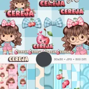 Coleção Boneca Cute Frutinhas Cereja Aquarelado em PNG