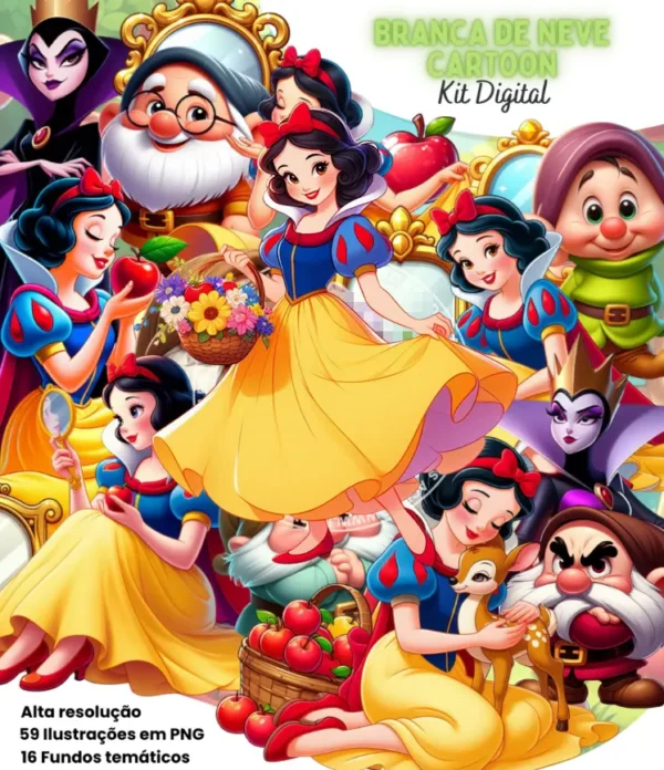 Coleção Branca de Neve Cartoon - Kit Digital PNG