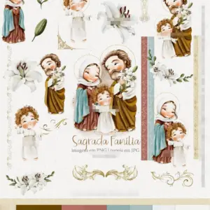 Coleção Digital Aquarela Sagrada Família em PNG