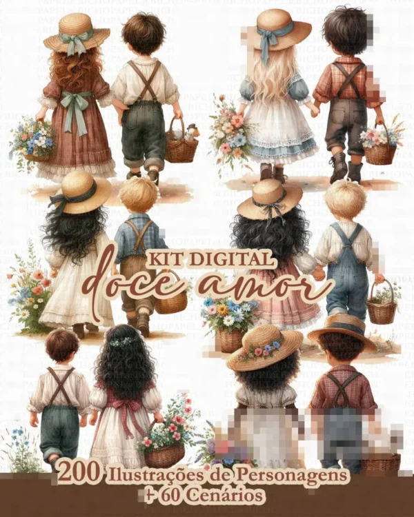 Coleção Digital Doce Amor para Papelaria Personalizada