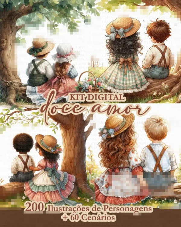 Coleção Digital Doce Amor para Papelaria Personalizada