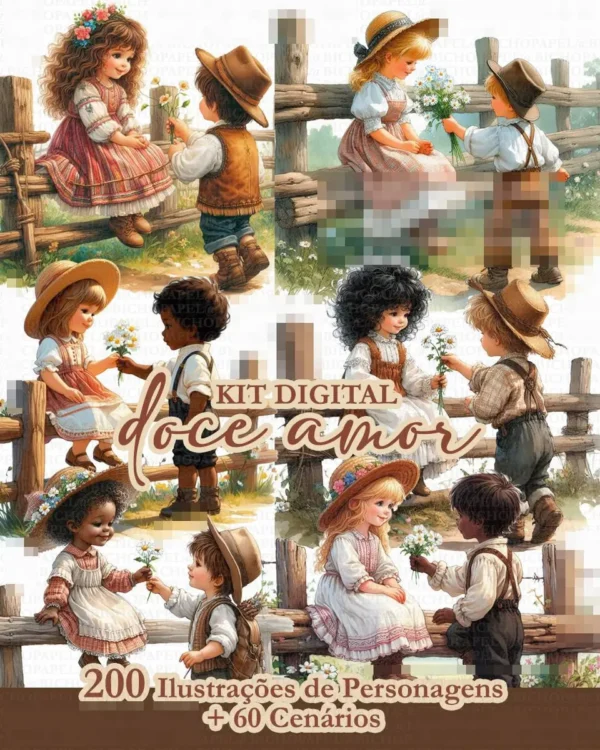 Coleção Digital Doce Amor para Papelaria Personalizada