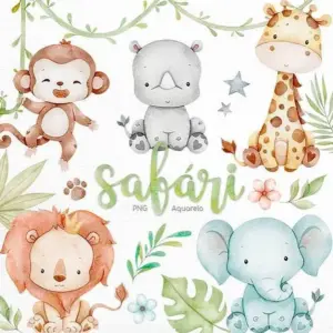 Coleção Exclusiva Safari Aquarelado para Papelaria Criativa