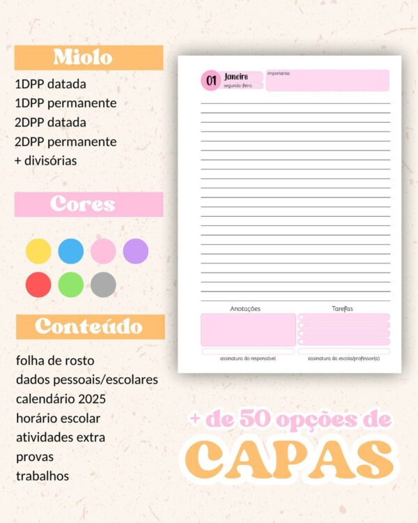 Combo Agendas Escolares 2025 - Arquivos Encadernação - Imagem 5