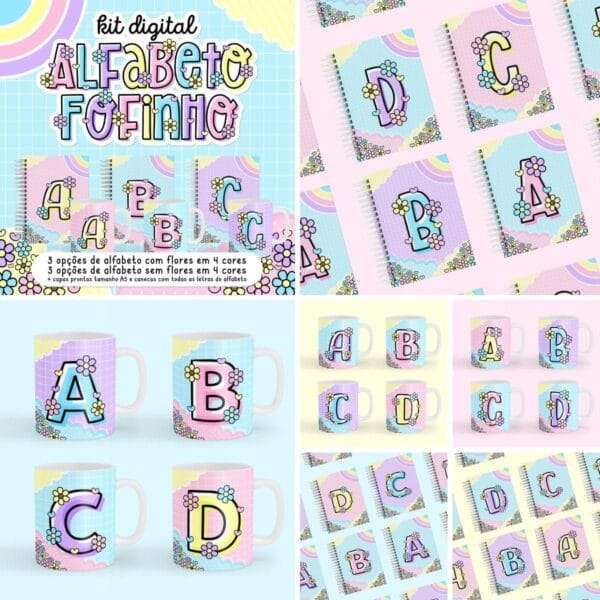 Combo Digital Alfabeto Fofinho Ilustrações Artes Fofas Png