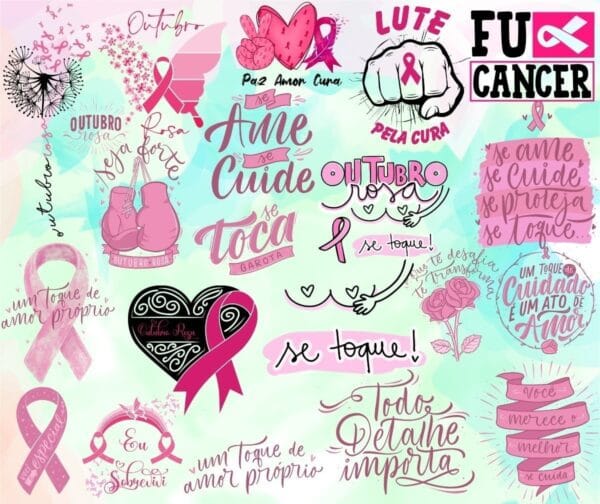 Combo Frases Outubro Rosa Mulher Motivacional Cuidado Png