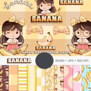 Desenhos de Boneca Cute Banana em Aquarela para Download