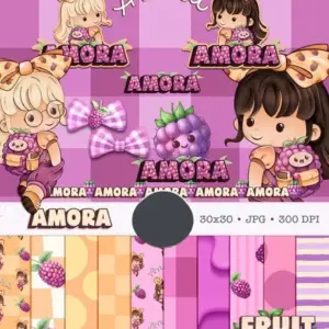Designs de Boneca Amora Frutinhas em Estilo Aquarela PNG