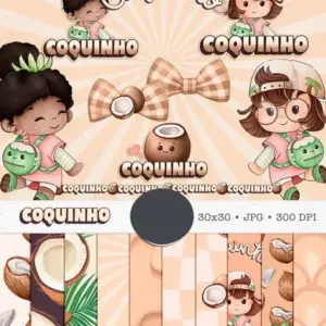 Designs de Boneca Cute com Frutas Aquareladas para Sublimação