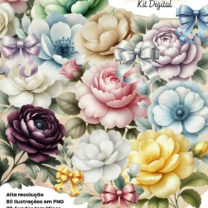 Designs de Flores Vintage em PNG para Papelaria Criativa