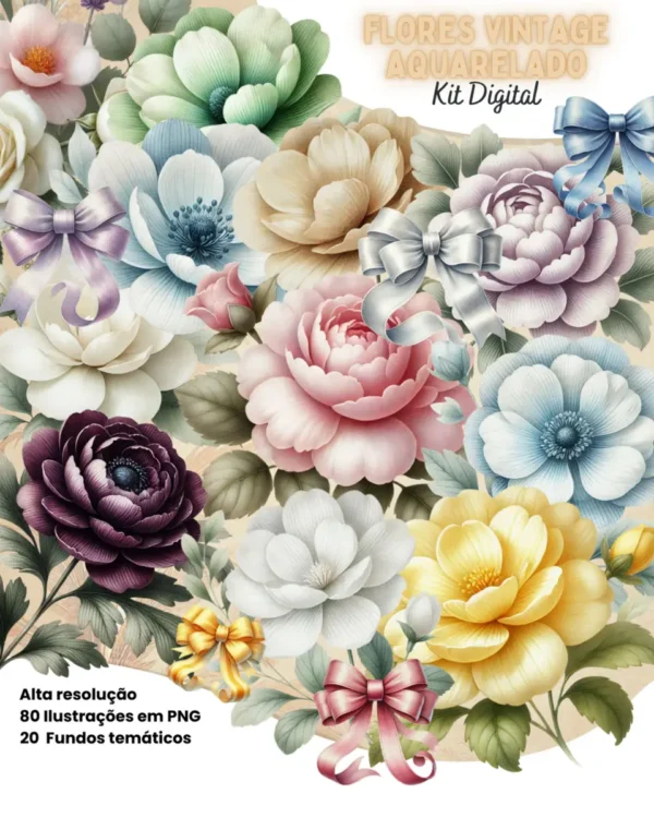 Designs de Flores Vintage em PNG para Papelaria Criativa