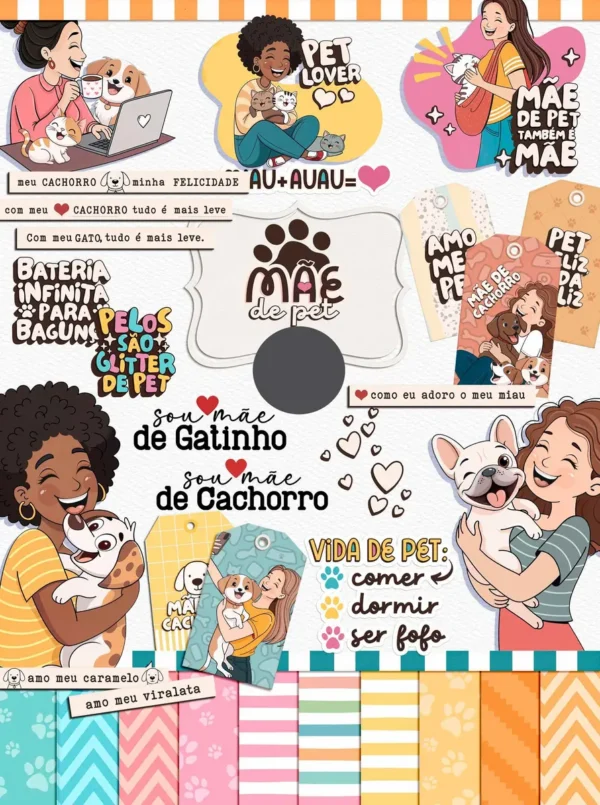 Dia das Mães e Pets: Kit Digital Criativo em PNG