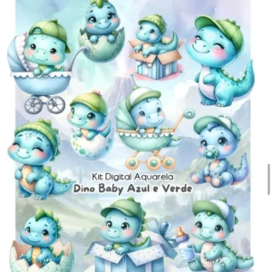 Dino Baby Aquarela - Kit Digital Completo em PNG
