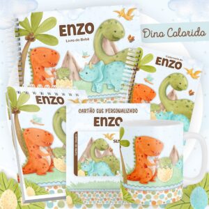 encadernacao baby dino colorido arquivo digital papelaria personalizada