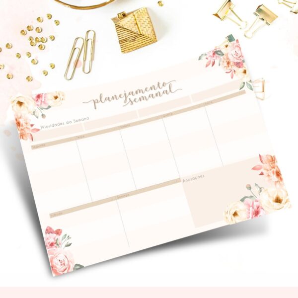 Encadernação Digital Desk Planner Floral