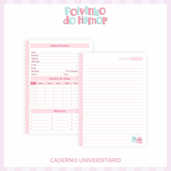 Encadernação Escolar Polvo do Humor Menina - Arquivo Digital - Imagem 4
