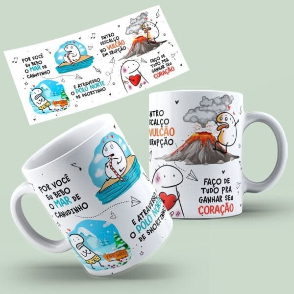 Estampa Caneca Canudinho Flork Namorados Por Você Eu Bebo