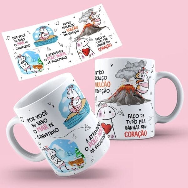 Estampa Caneca Canudinho Flork Namorados Por Você Eu Bebo