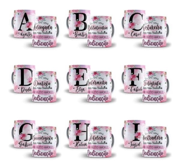 Estampas Caneca Almofada Alfabeto Floral Profissões Em Corel