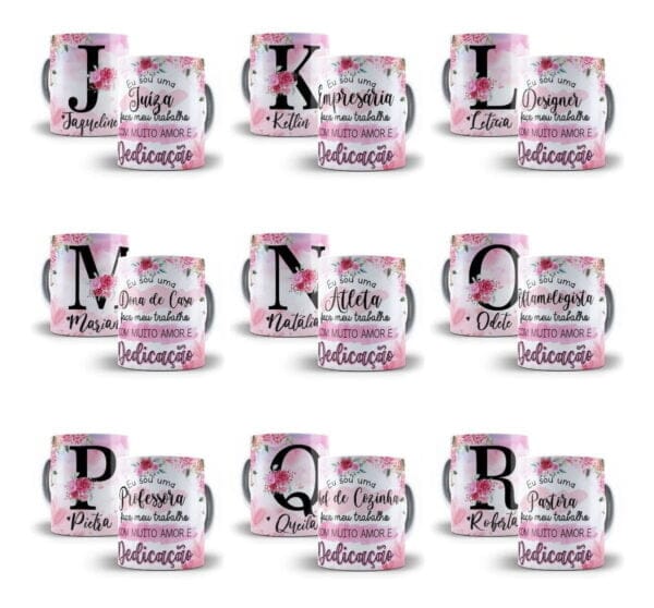 Estampas Caneca Almofada Alfabeto Floral Profissões Em Corel