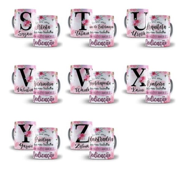 Estampas Caneca Almofada Alfabeto Floral Profissões Em Corel