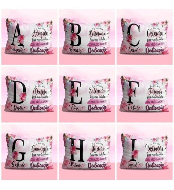 Estampas Caneca Almofada Alfabeto Floral Profissões Em Corel
