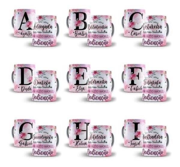 Estampas Caneca Almofada Alfabeto Floral Profissões Em Corel