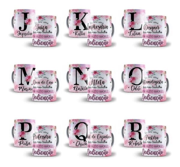 Estampas Caneca Almofada Alfabeto Floral Profissões Em Corel