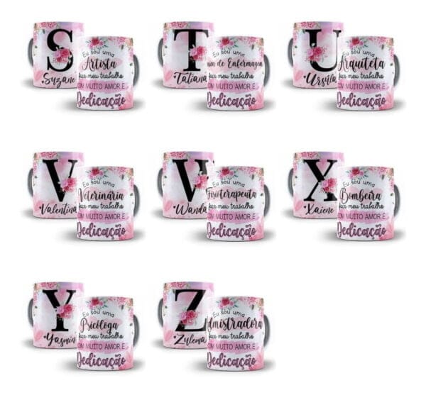 Estampas Caneca Almofada Alfabeto Floral Profissões Em Corel