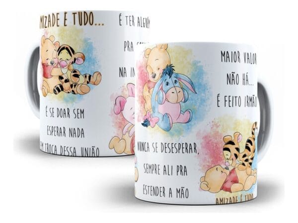 Estampas Caneca + Almofada Urso Pooh Amigos Amizade Em Corel