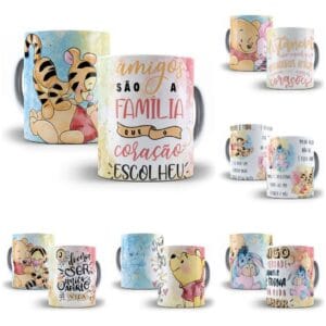 Estampas Caneca + Almofada Urso Pooh Amigos Amizade Em Corel