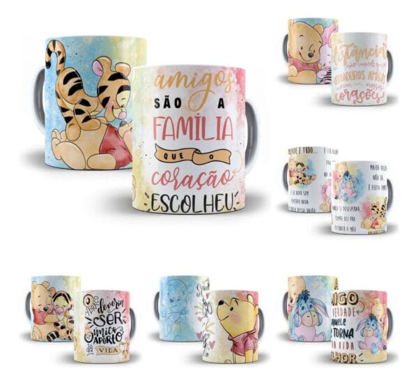Estampas Caneca + Almofada Urso Pooh Amigos Amizade Em Corel