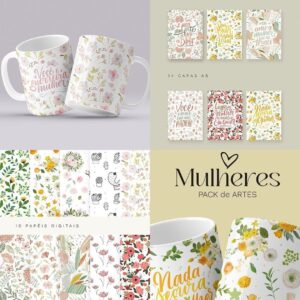 Estampas Caneca Caderno Agenda Mulher 2023 Floral + Frases