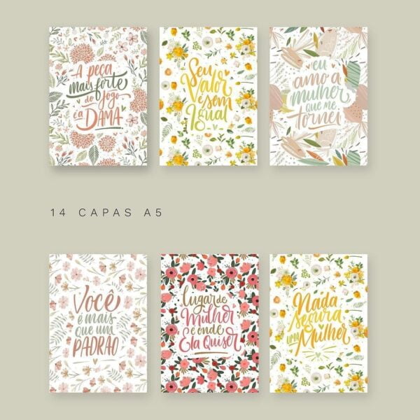 Estampas Caneca Caderno Agenda Mulher 2023 Floral + Frases