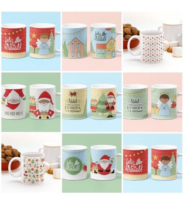 Estampas Caneca Natal Papai Noel Anjinhos Árvore Em Jpg