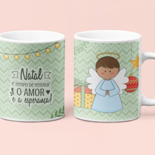 Estampas Caneca Natal Papai Noel Anjinhos Árvore Em Jpg