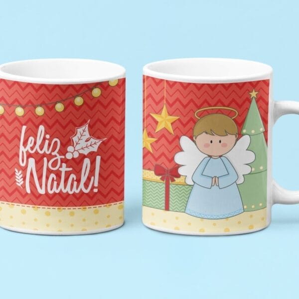 Estampas Caneca Natal Papai Noel Anjinhos Árvore Em Jpg