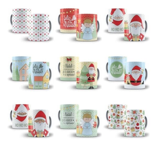 Estampas Caneca Natal Papai Noel Anjinhos Árvore Em Jpg