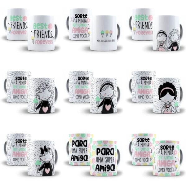 Estampas Dia do Amigo Amizade Amiga Sublimação Caneca Png