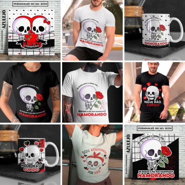 Estampas Dia Dos Namorados Caveiras Fofas Sublimação Caneca