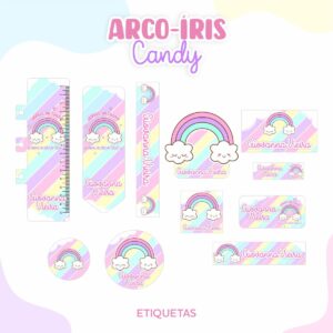 etiqueta escolar arco iris candy arquivo digital escola