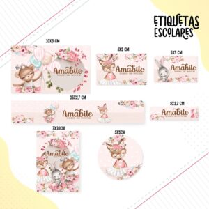 Etiqueta Escolar Ballet Animais - Arquivo Digital