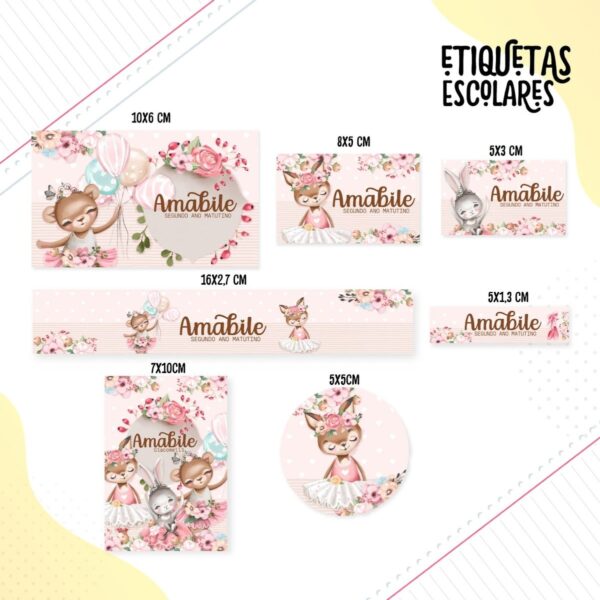 Etiqueta Escolar Ballet Animais - Arquivo Digital