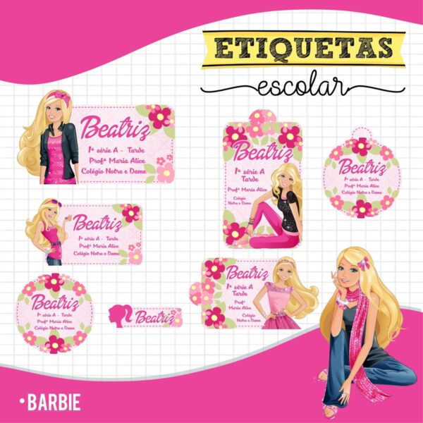 Etiqueta Escolar Barbie - Arquivo Digital