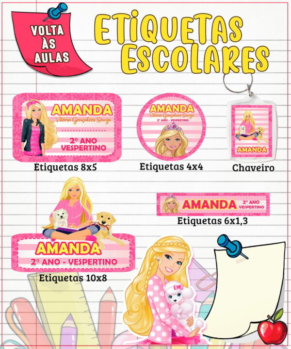 Etiqueta Escolar Barbie Rosa - Arquivo Digital