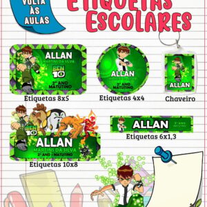 etiqueta escolar ben 10 arquivo digital pack volta as aulas