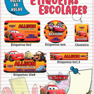 etiqueta escolar carros disney arquivo digital etiquetas adesivas para escola